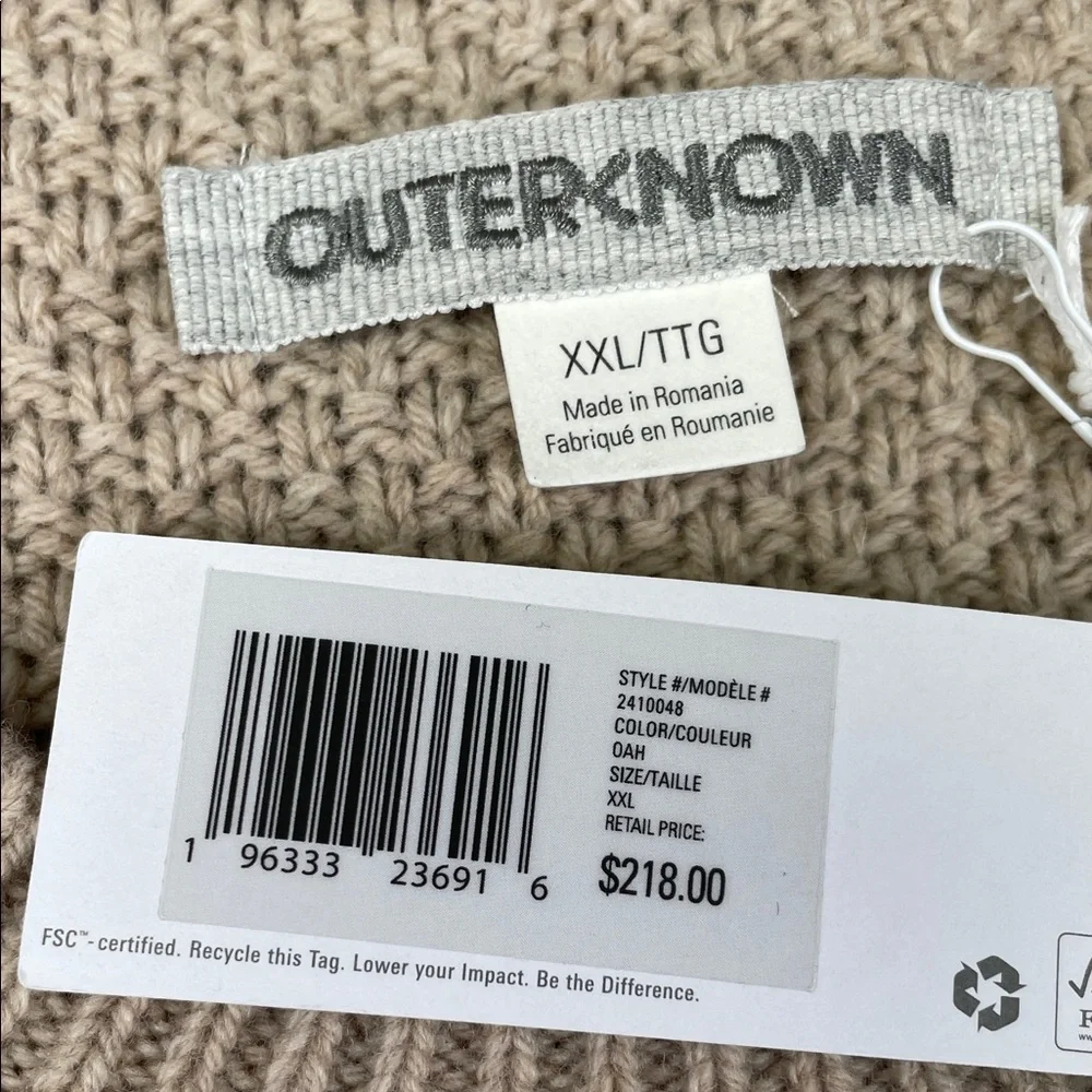 NEW Outerknown XXL Wool Cotton Harbor Knit Beige Textured Knit Sweater‎
